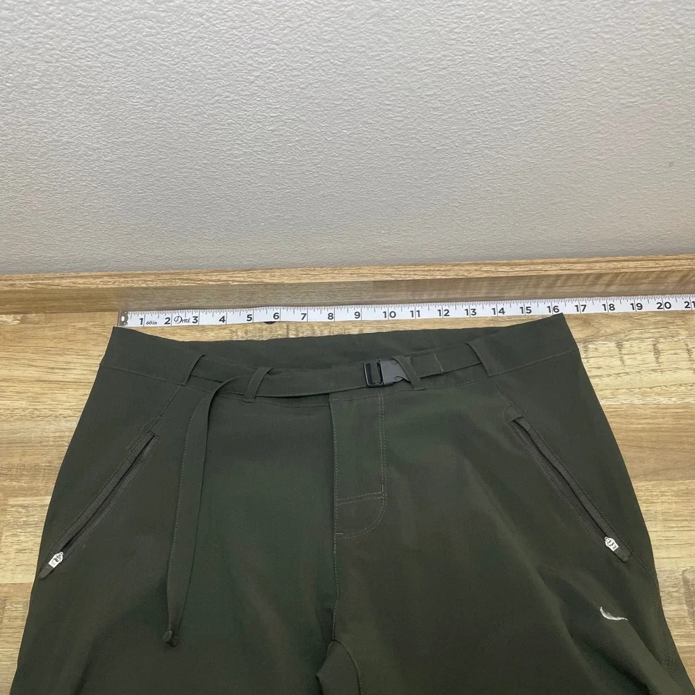 Nike Fit Dry Hiking Pants Womens Medium Dark Olive Green Belted Ankle Zip Flared